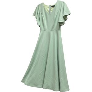 Bridesmay Women Sage Green Flutter Sleeve V-Neck Fit Flare Cocktail Dress Small